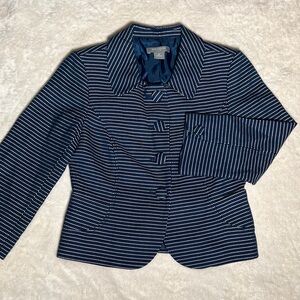 Ann Taylor Women’s Navy Blue Polka Dot Peplum 100 % Cotton Blazer Jacket SZ 2P 🌺